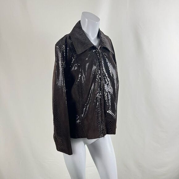 Cuir Zebra Women's Jacket Size Large Animal Snake Print Leather Zipped Front - Picture 2 of 10